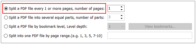 Split a PDF file every 1 or more pages